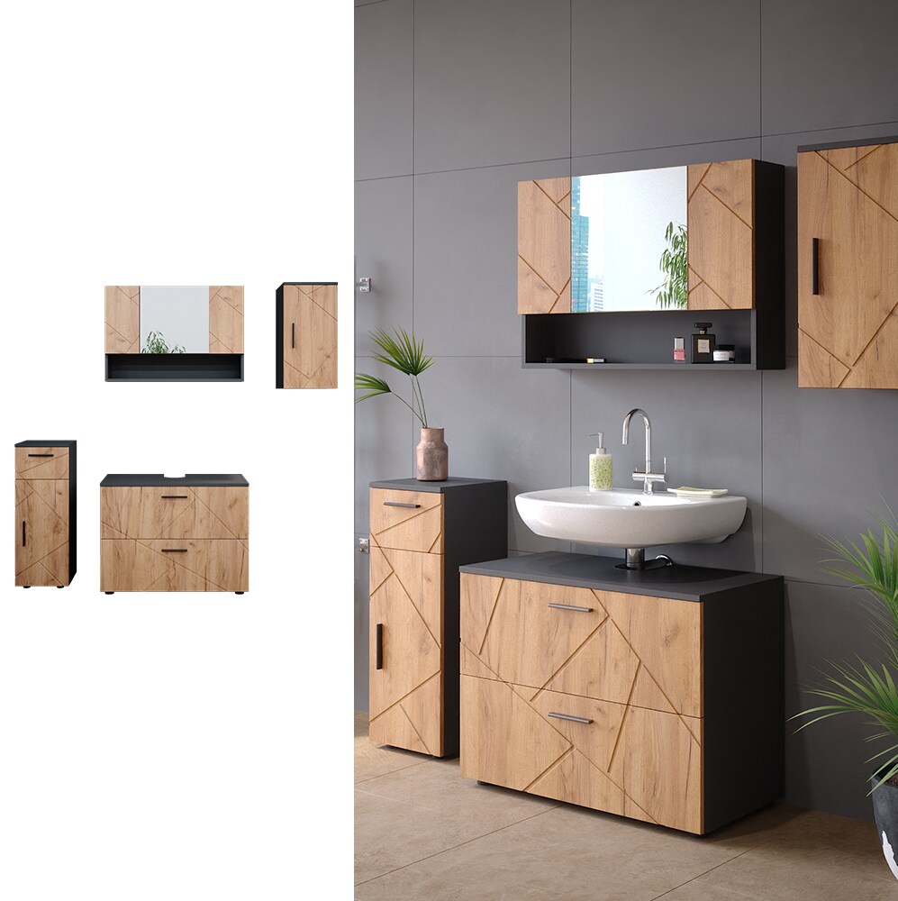 Vicco Badmöbelset Irma Anthrazit Eiche modern 80 cm 30 cm Badezimmerschrank Badschrank Badezimmermöbel Waschtischunterschrank Spiegelschrank Midischrank Hängeschrank Schranktür Schrankschublade