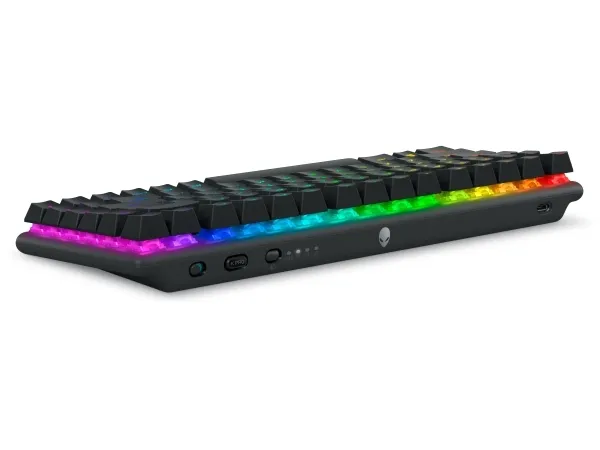 Alienware Pro Wireless Gaming Keyboard - Tastatur - 75% - compact TKL - AlienFX per-nøgle RGB/16,8 millioner farver - trådløs - 2.4 GHz, Bluetooth 5.1, USB - QWERTY - USA - tastkontakt: Alienware Linear Mechanical Switches (hot-swapbar) - Dark Side o