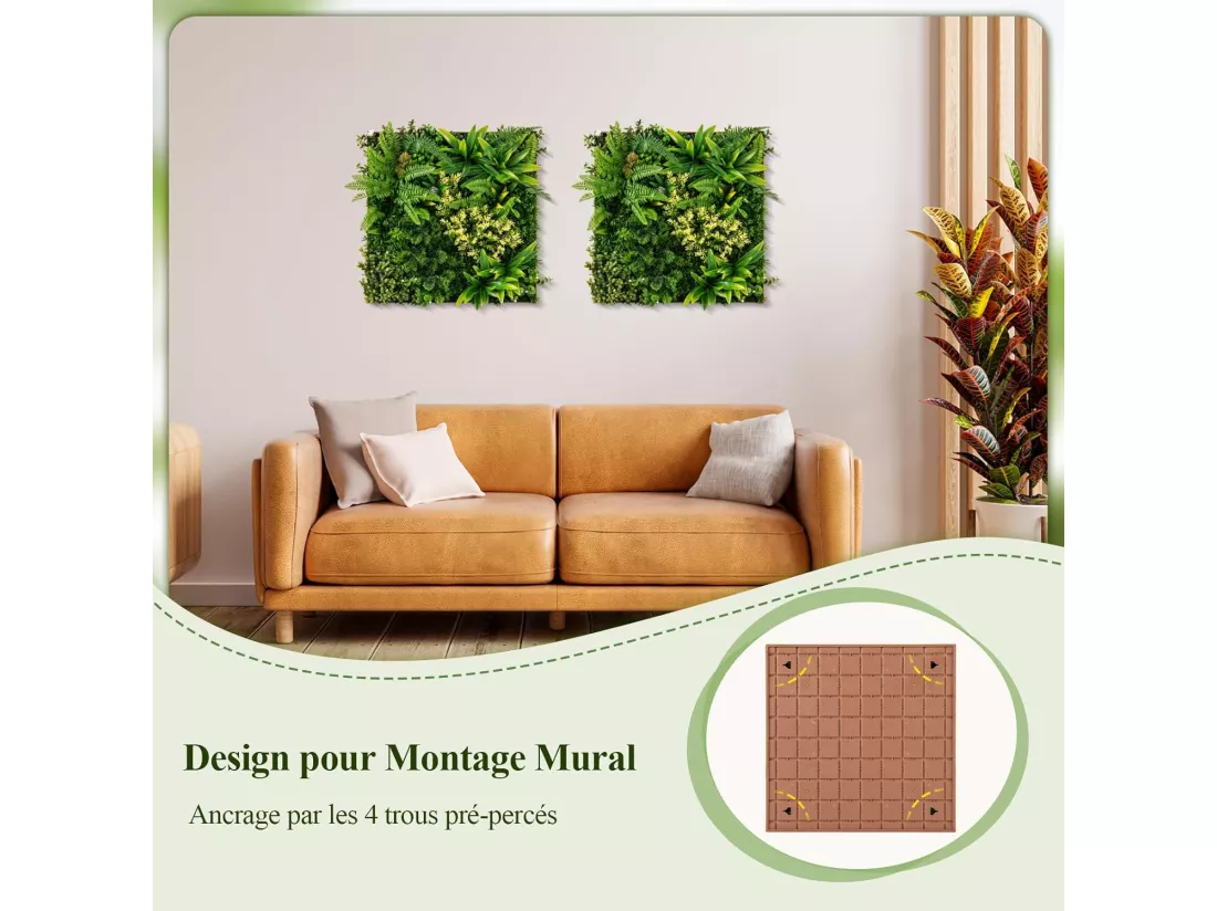 Haie artificiel 2 pcs décorations murales 50 x 50 cm, 11 types de plantes artificielles