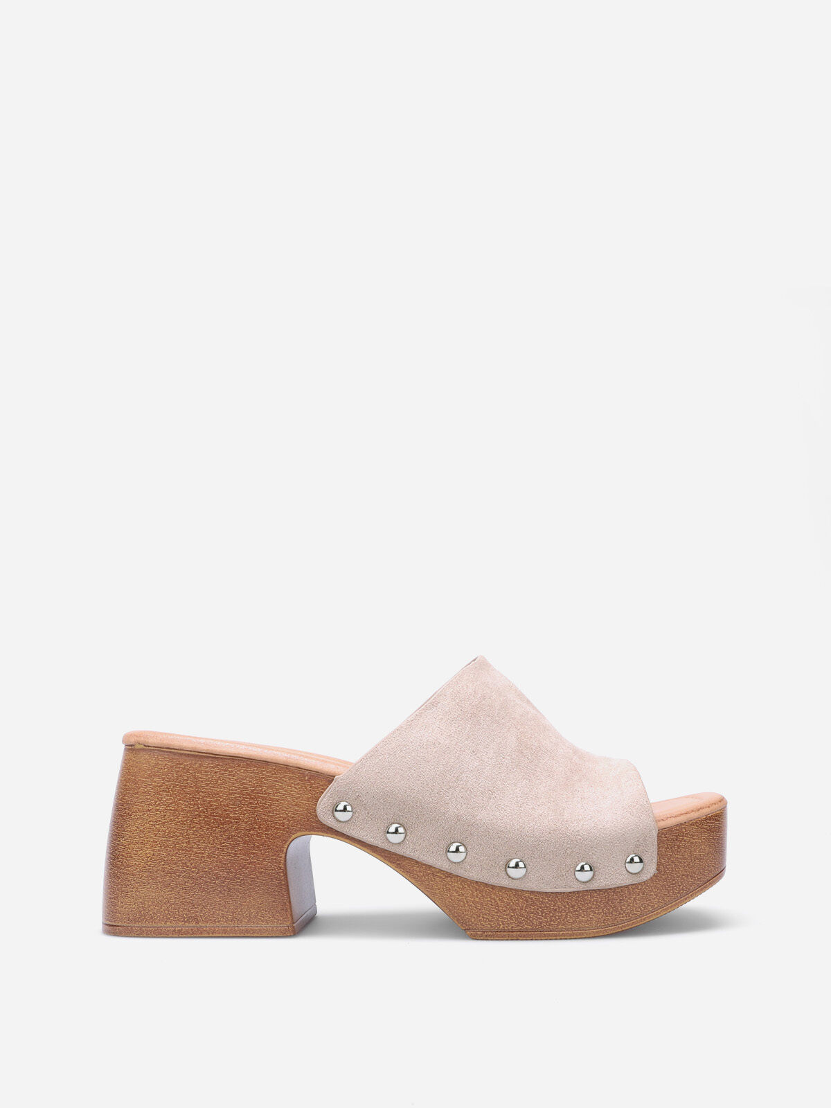 Mules sabots cloutées à plateforme- Taupe