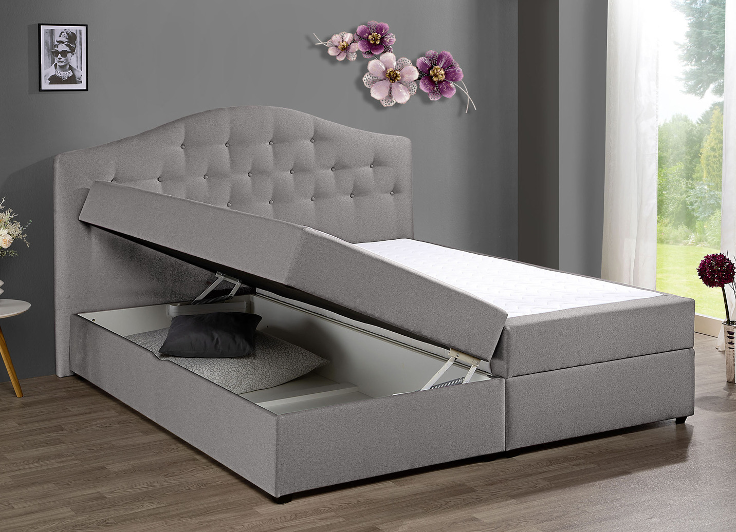Boxspringbett mit Bettkasten und Kaltschaumtopper
