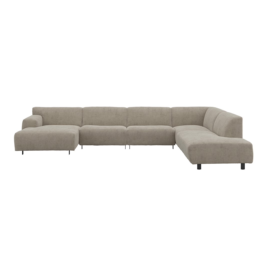 Vesta U-sofa Sjeselong venstre, 3-seter og åpen ende høyre. Big hjørnemodul, Tekstil Eros Stone, sort metallben 10 cm, Comfort CM