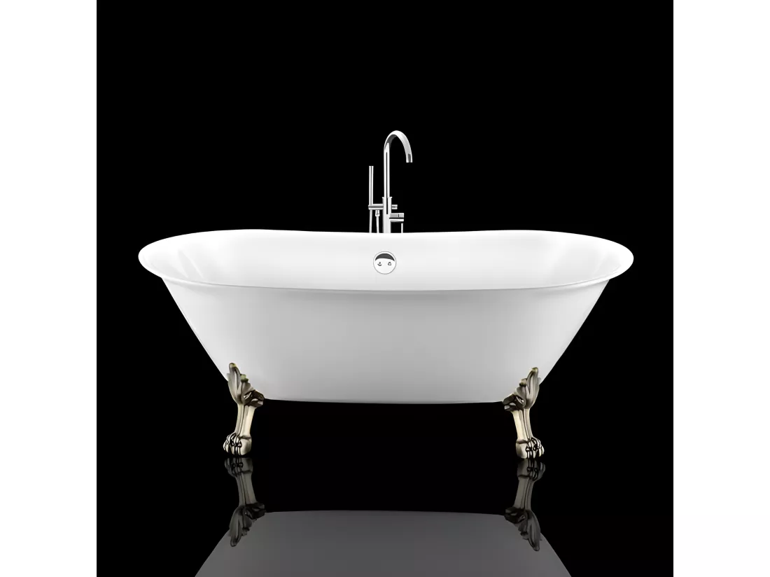 Baignoire ancienne rétro sur pieds SURRY HILLS Blanche 165 cm Pieds de Lion Bronze jaune vieilli