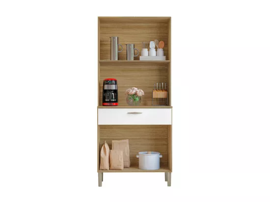 Buffet de Cuisine 4 Portes 1 Tiroir Chêne et Blanc L 74.5 H 170.5 P 36.3 cm