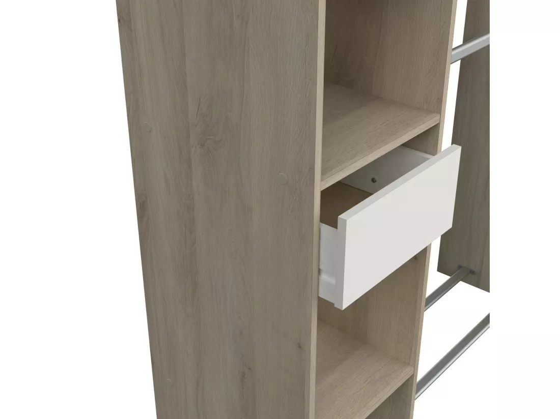 Grande Garde-robe Dyamashit, Meubles de chambre, Penderie de plain-pied, Placard à vêtements, 118x40 h183 cm, Chêne et Blanc mat