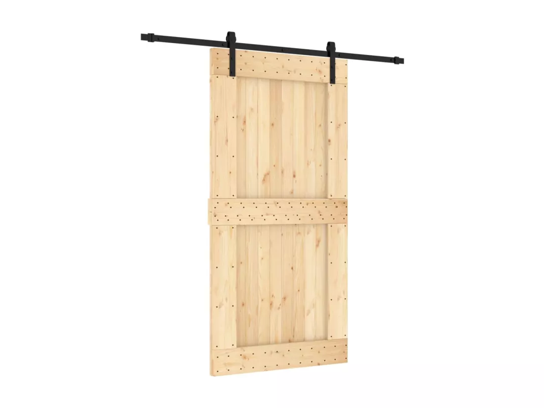 Porte coulissante et kit de quincaillerie 100x210 cm pin massif