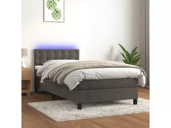 Sommier tapissier et matelas et LED Gris foncé 90x190cm Velours