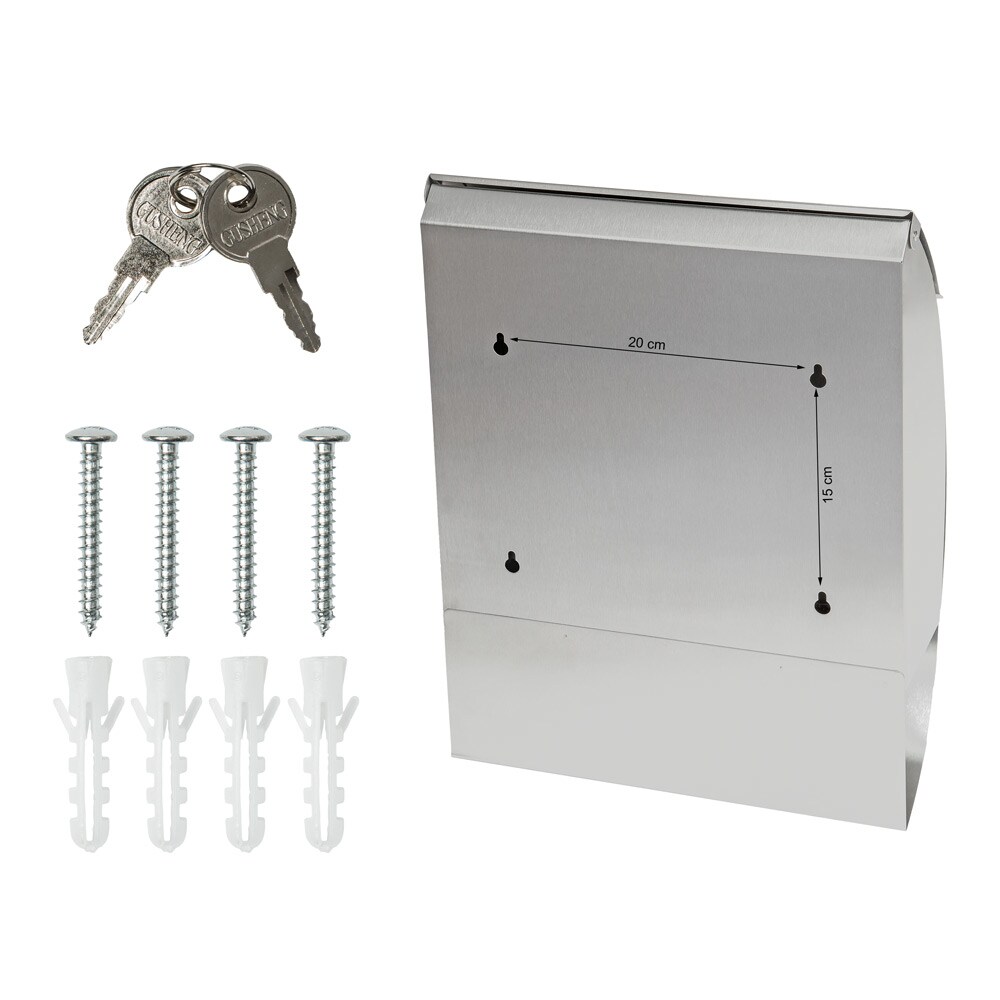 tectake® Briefkasten, rund, aus Edelstahl, 3 Sichtfenster, 300 x 120 x 395 mm