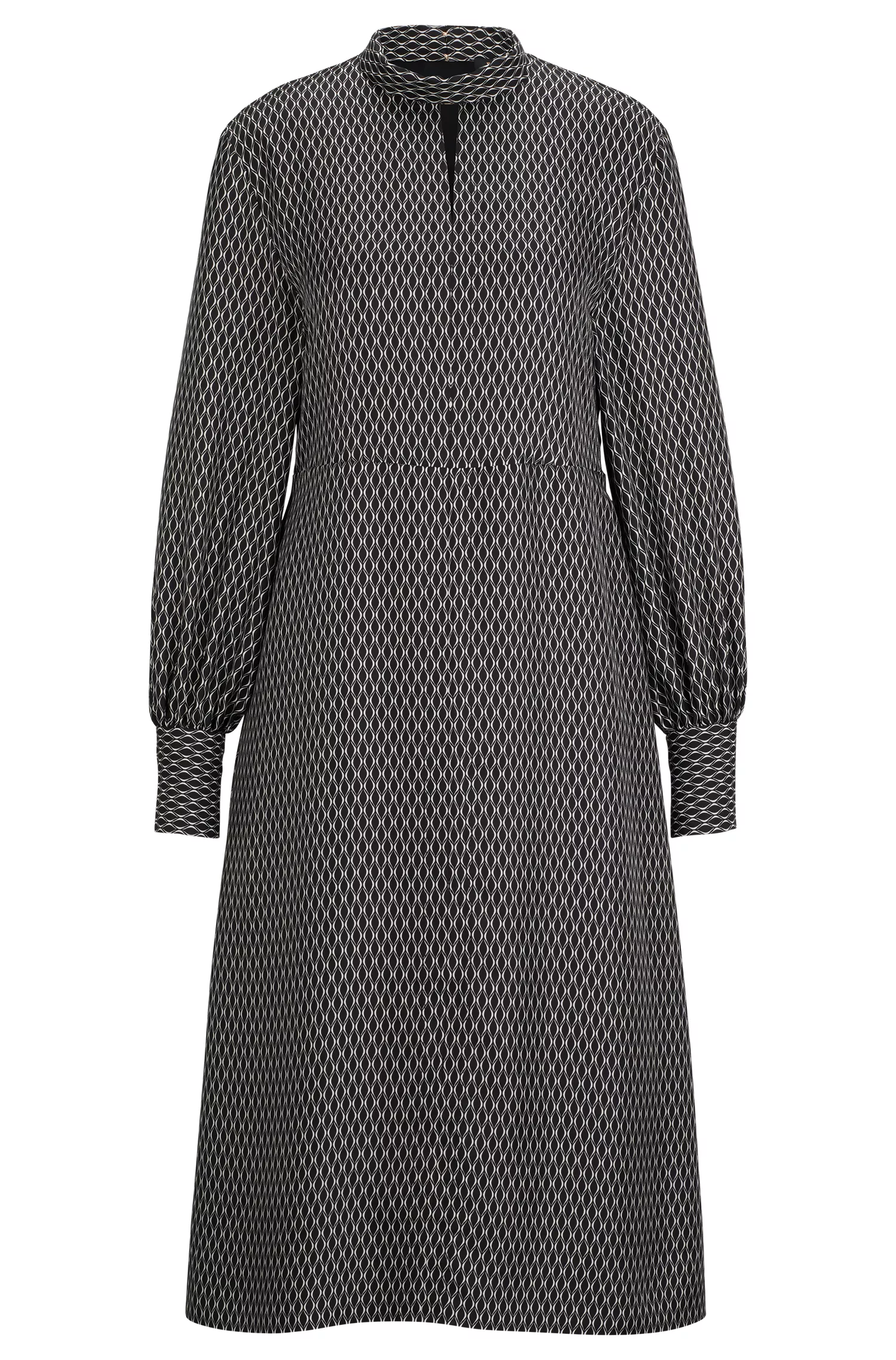 Vestido BOSS Camel de mangas compridas em seda estampada