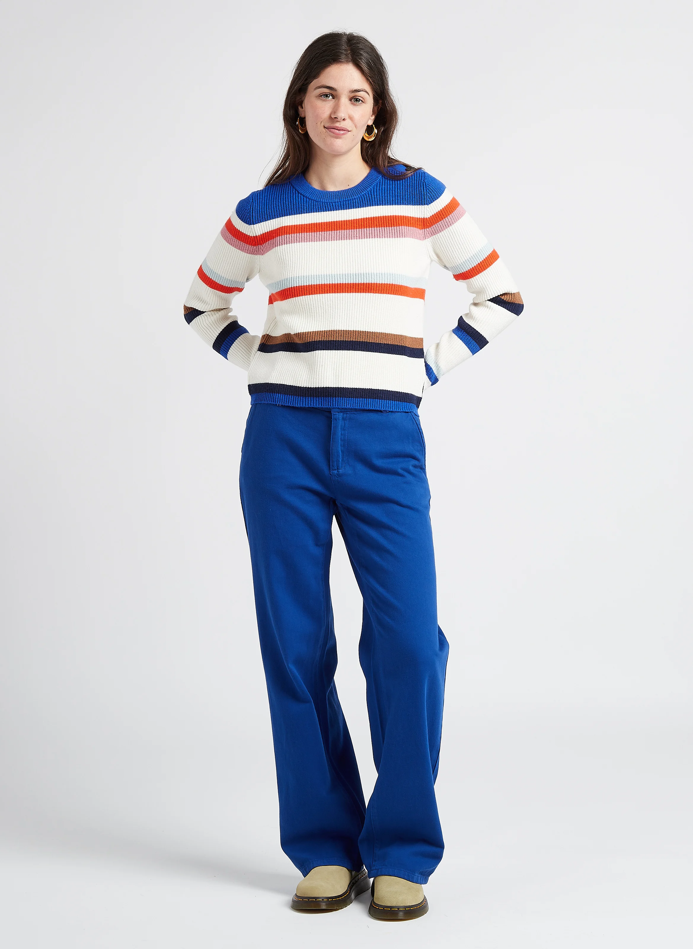 MULAN - Pull col rond en maille rayée | Bleu