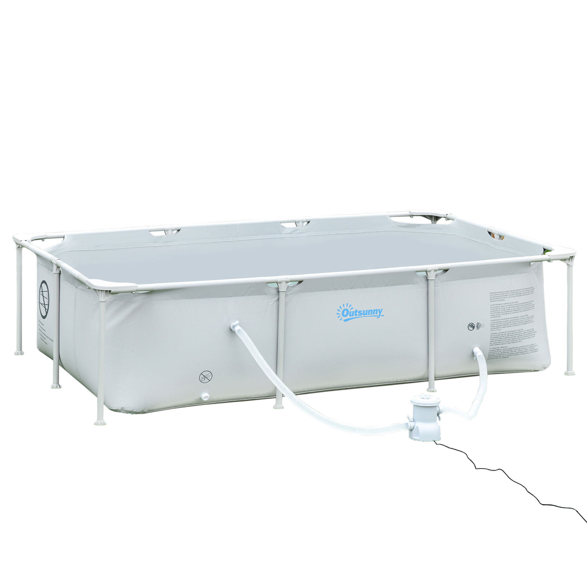 Piscina tubular Outsunny de 252x152x65 cm com bomba de filtro de cartucho de 1200L/H, piscina retangular para exterior para adultos e crianças, 2163L, cinza.