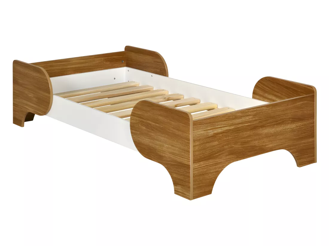 Pack lit bébé avec matelas 70x140 cm panneaux de fibres blanc et bois PANGO