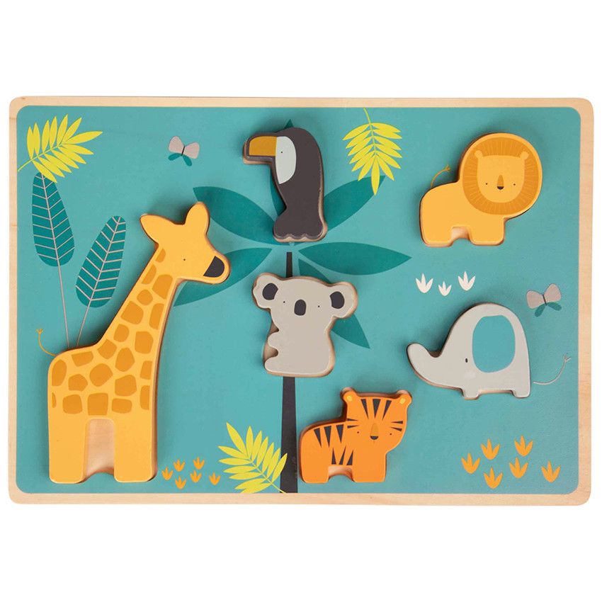 Puzzle à encastrer 6 pièces - Crazy jungle - Ecru