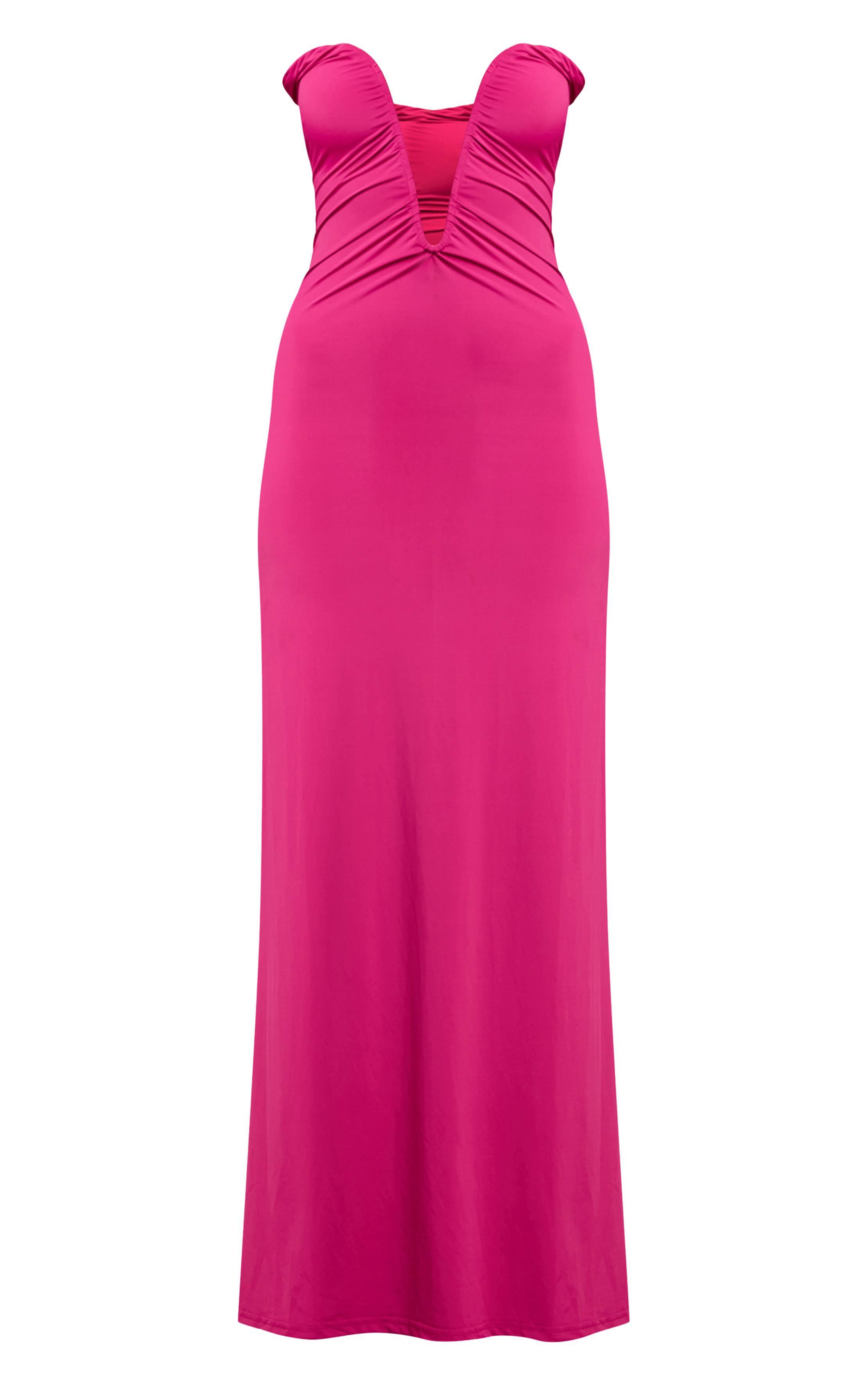 Fuchsia Robe Maxi Bandeau Toucher Doux Avec Détail Barre En V