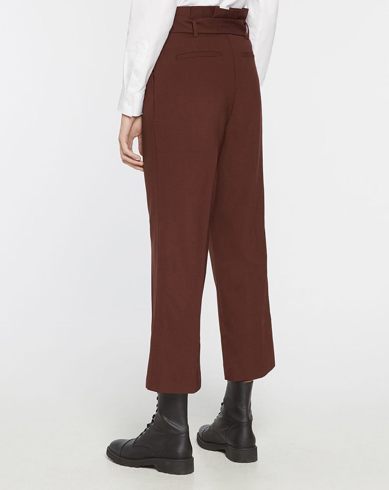 Galeries Lafayette Pantalon paperbag en Laine mélangée marron