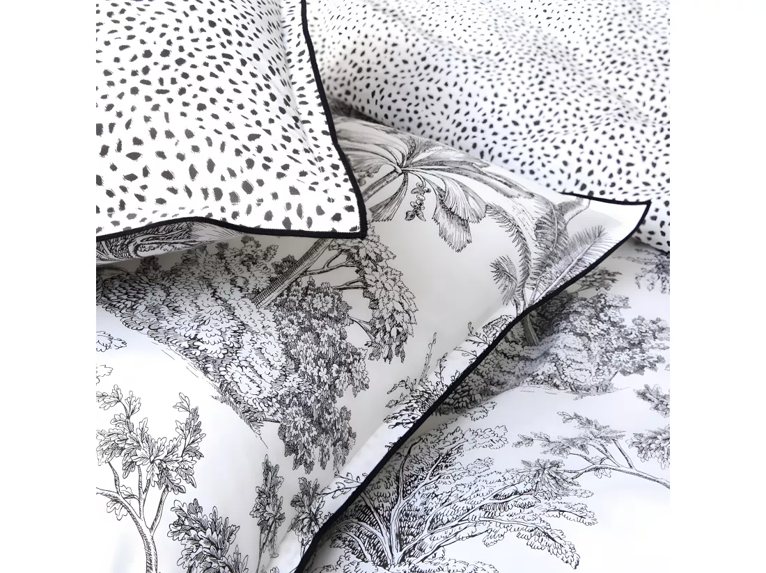 Parure de lit 2 personnes en coton 57 fils imprimé blanc 240x220cm