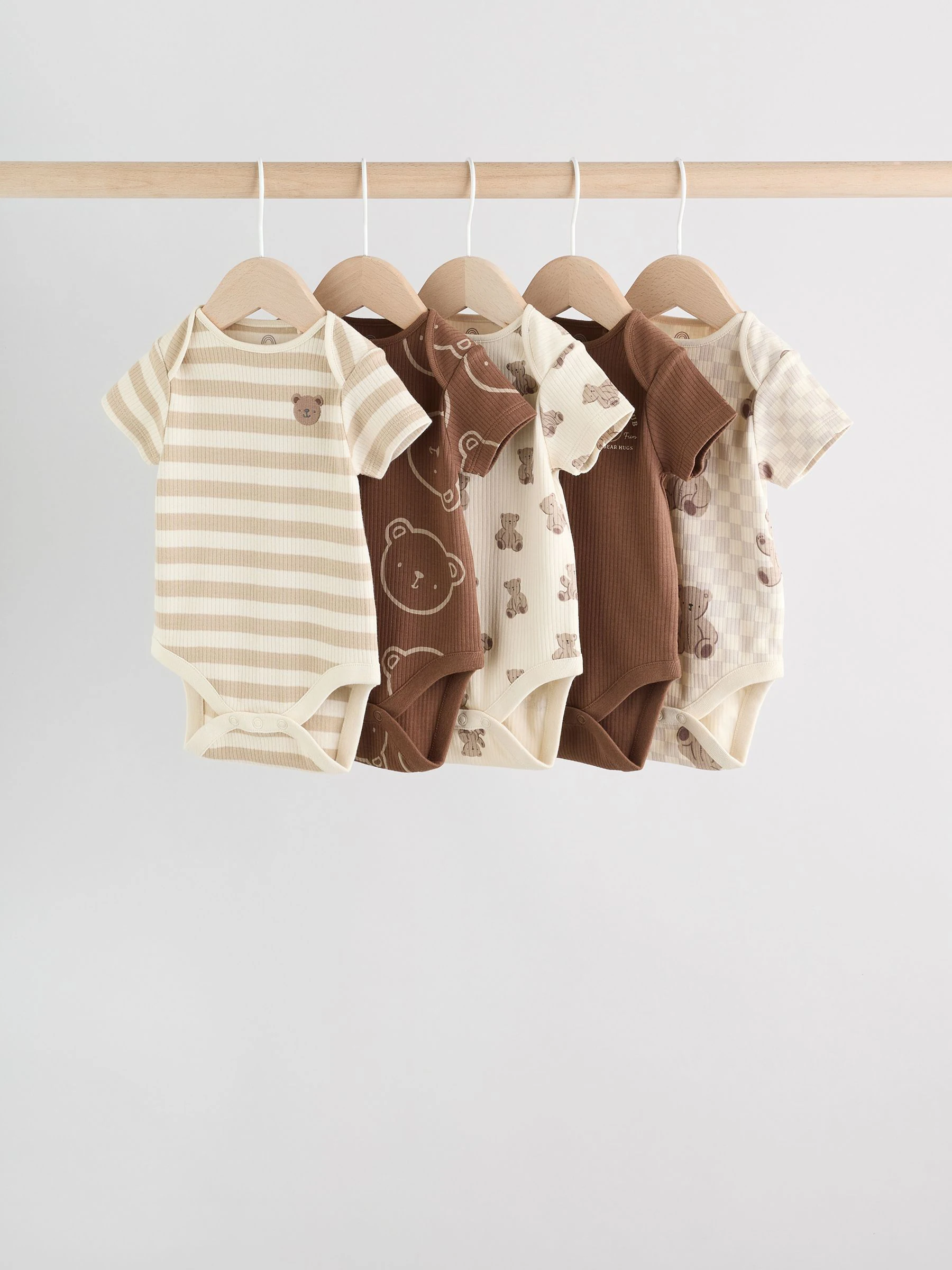 Chocoladebruin - Set van 5 babyrompertjes met korte mouwen