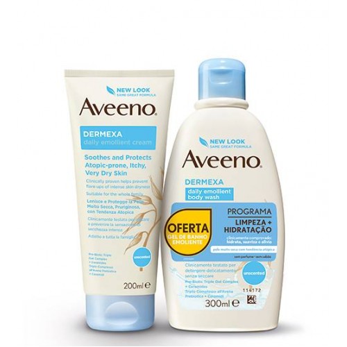 Aveeno Dermexa Creme Emoliente Diário 200ml   OFERTA Gel de Banho 300ml