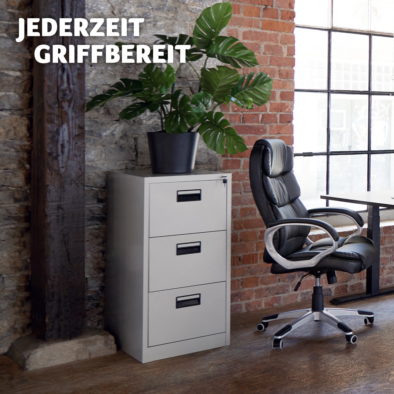 tectake® Aktenschrank, aus pulverbeschichtetem Stahl, Etiketten zur Beschriftung, 62,4 x 46 x 102,8 cm