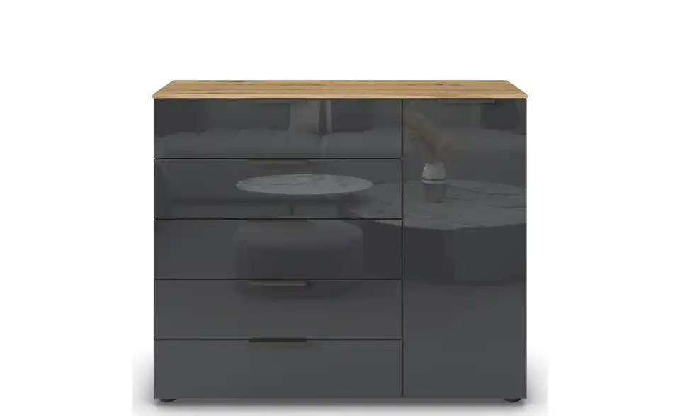 Sideboard Basaltgrau, Eiche Artisan (Nachbildung) Basaltgrau, Eiche Artisan (Nachbildung) Front: Glas, Oberboden: Dekor Graphit