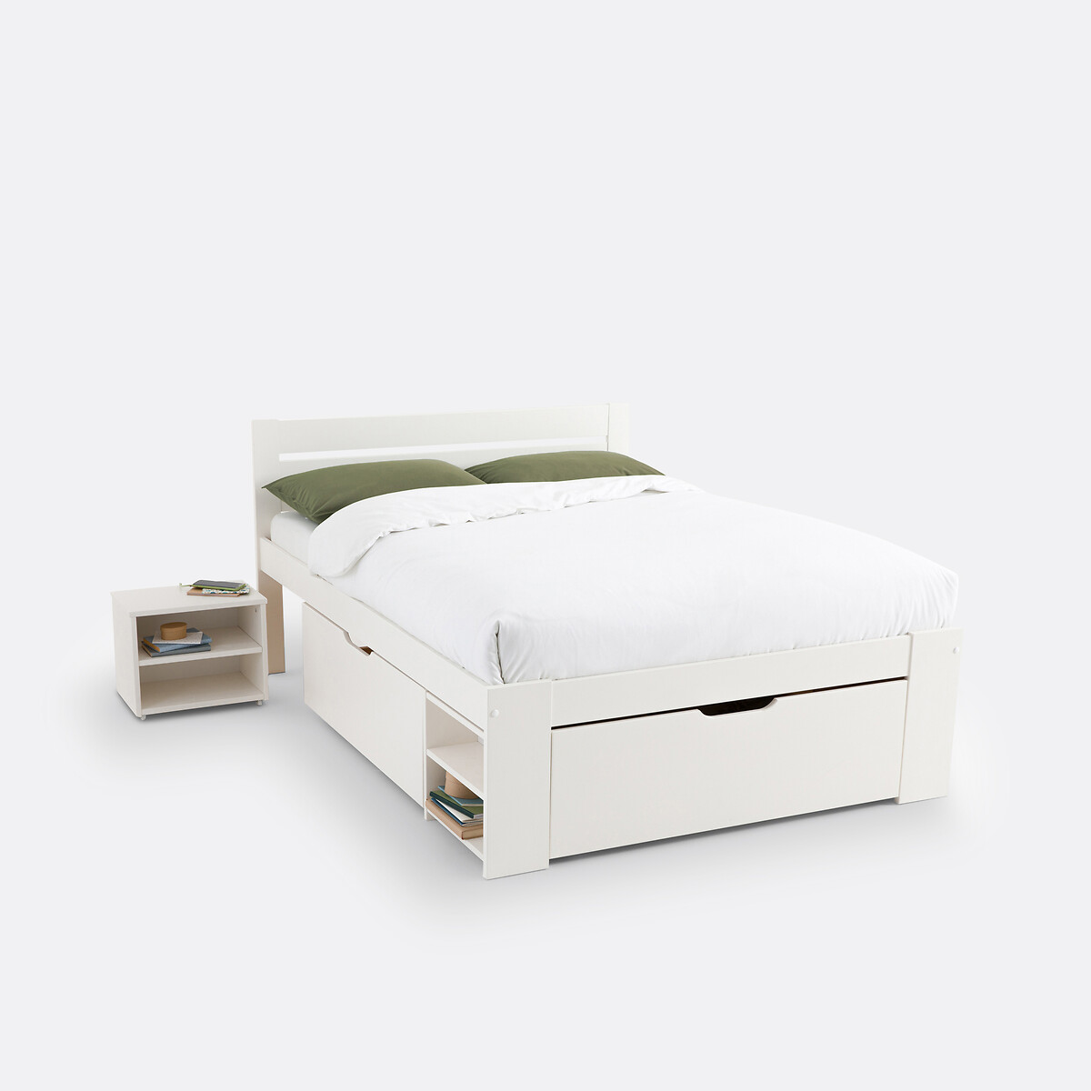 LA REDOUTE INTERIEURS<br>Cama com estrado de ripas, gavetas e mesas de cabeceira, Konni