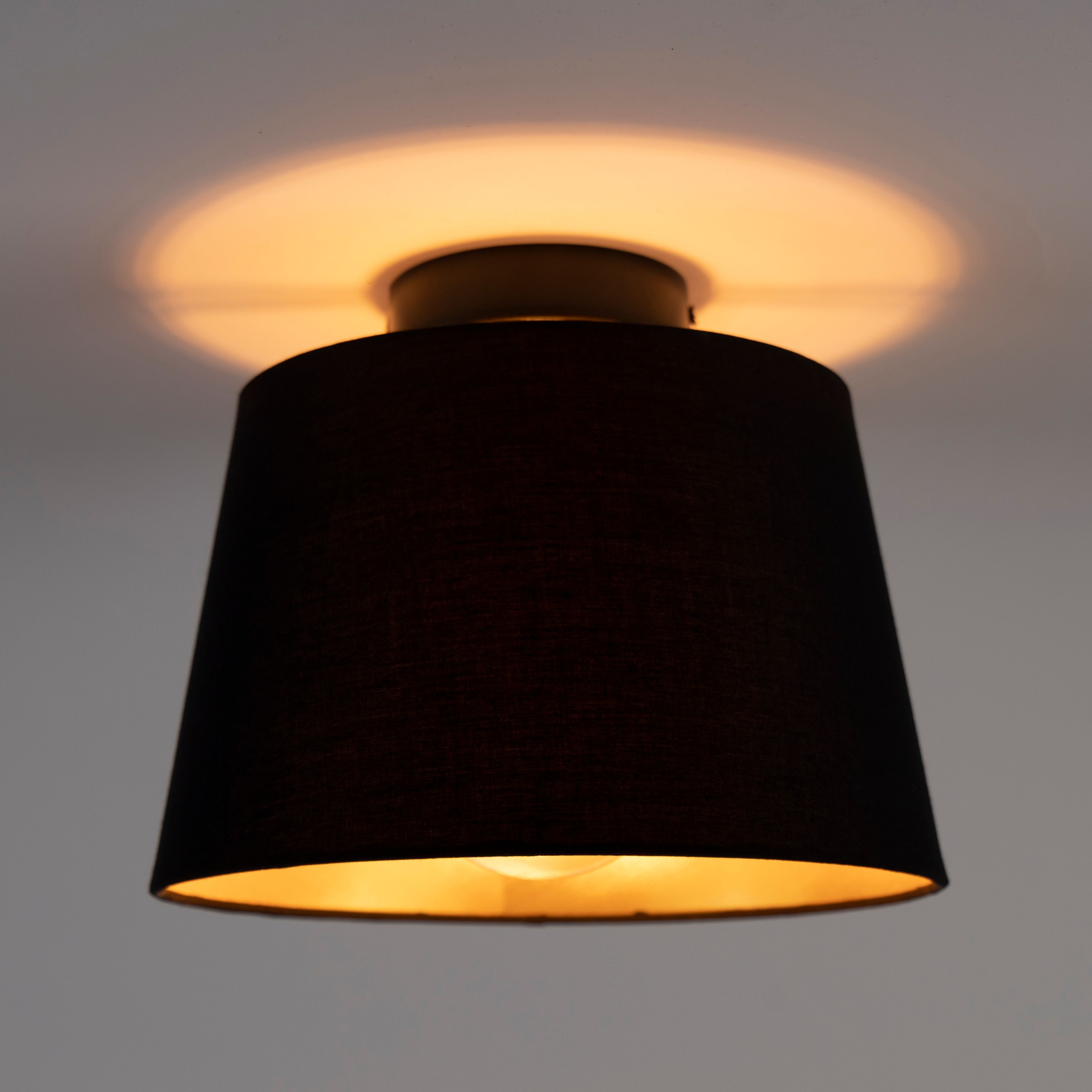 Plafondlamp met katoenen kap zwart met goud 25 cm - Combi zwart