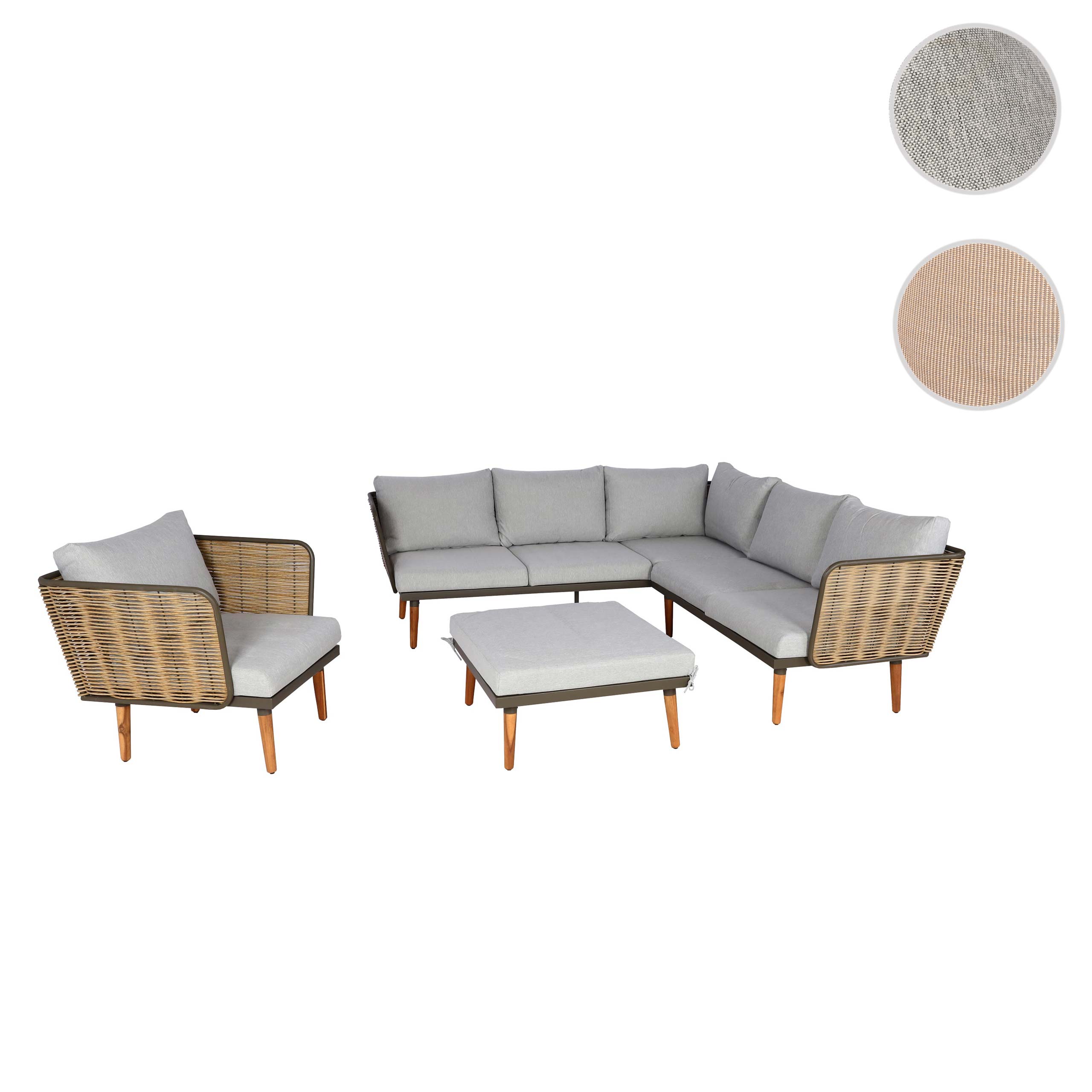 Gartengarnitur MCW-L31, Garnitur Lounge-Set Sofa Outdoor, Spun Poly Metall Poly-Rattan MVG-zertifiziert ~ hellgrau