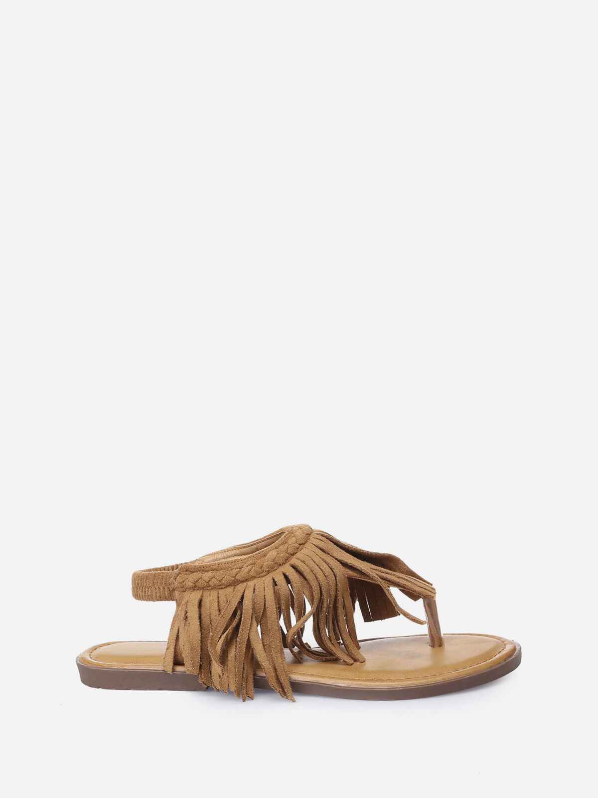 Nu-pieds à franges en suédine- Camel