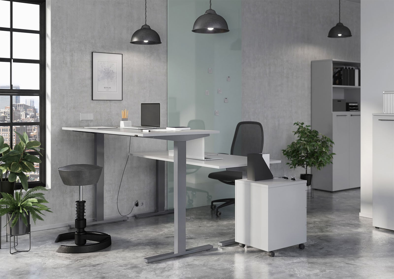 Schreibtisch ISORNO 160 x 80 cm Lichtgrau/ silberfarbig