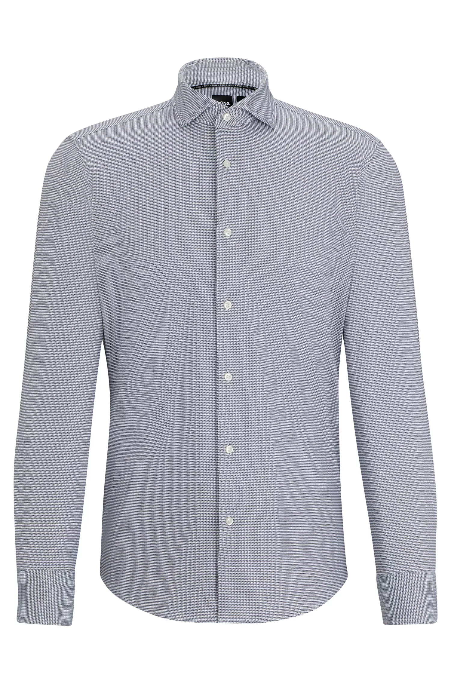 Camisa BOSS preta de corte regular em tecido estruturado de alta performance com elasticidade.