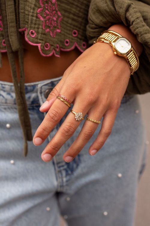 Vintage ring met roze & rode bloemetjes mini