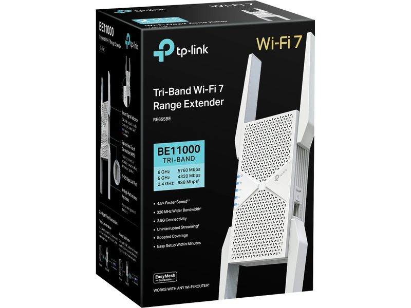 TP-Link WLAN-Mesh-Repeater RE655BE Tri-Band Wi-Fi 7 BE9300 Tri-Band Wi-Fi 7 WLAN-Verstärker