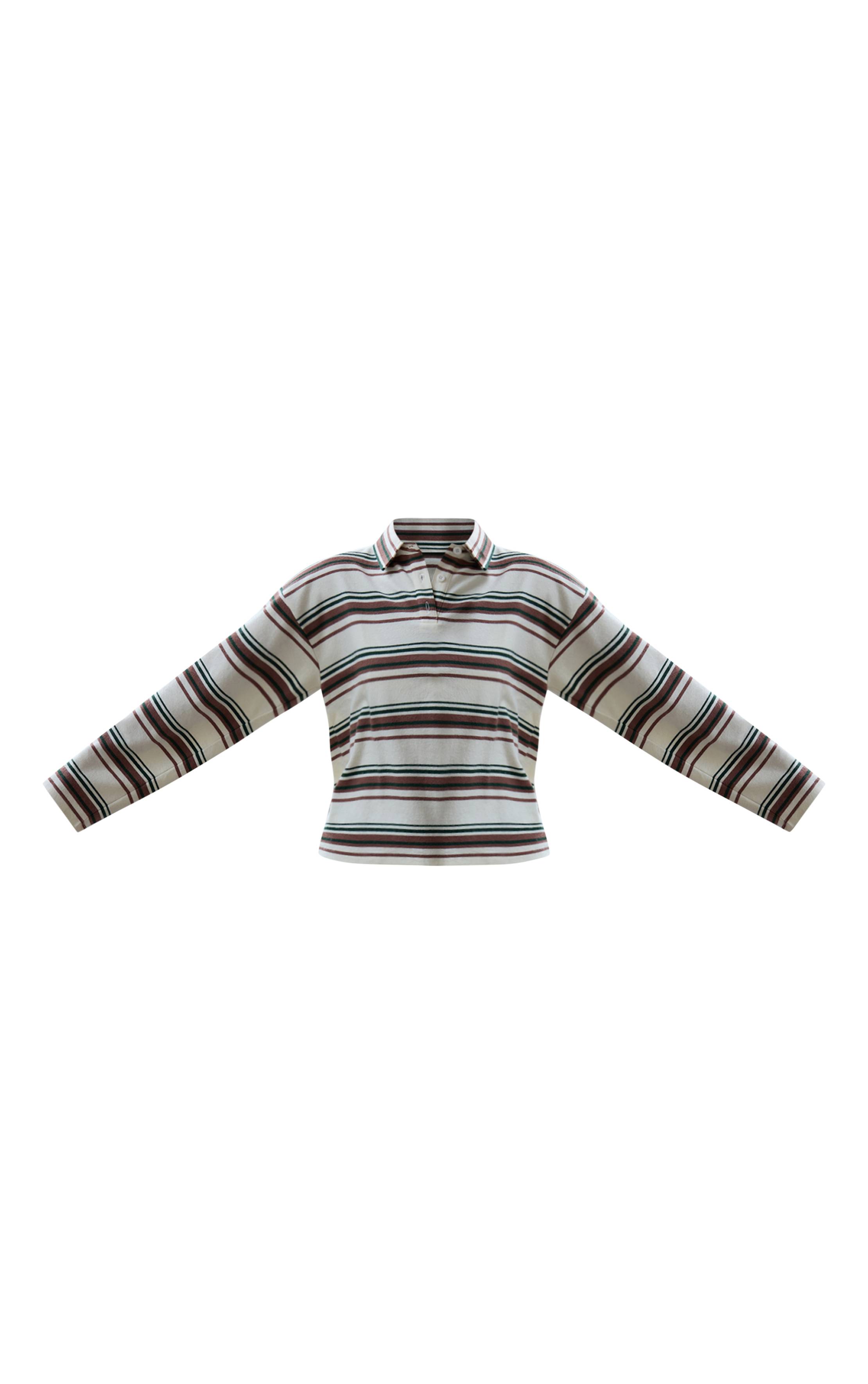 Blanc Haut Polo Oversize Super Doux À Rayures