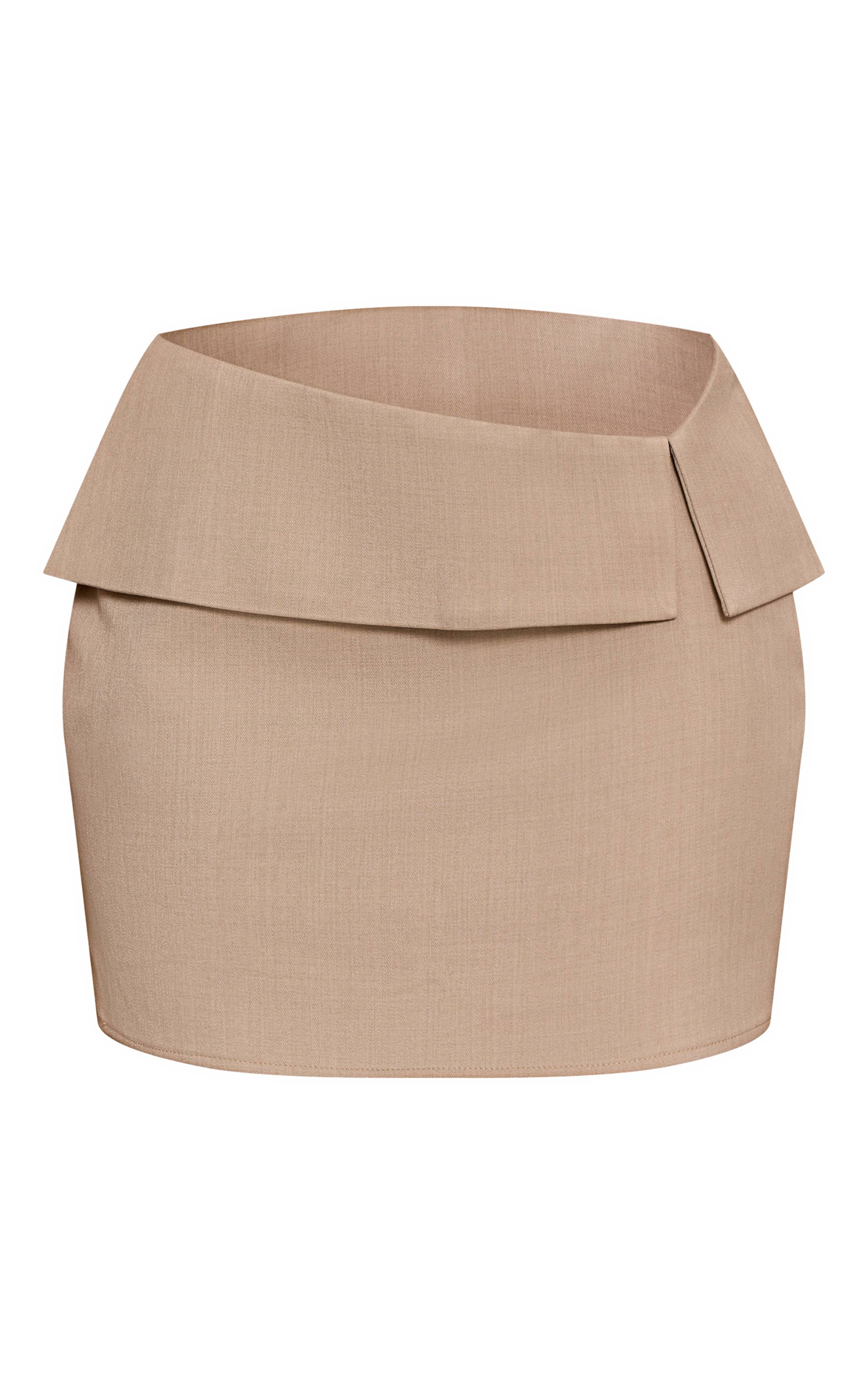 Taupe Mini-jupe Coordonnée Ajustée En Sergé À Rabat
