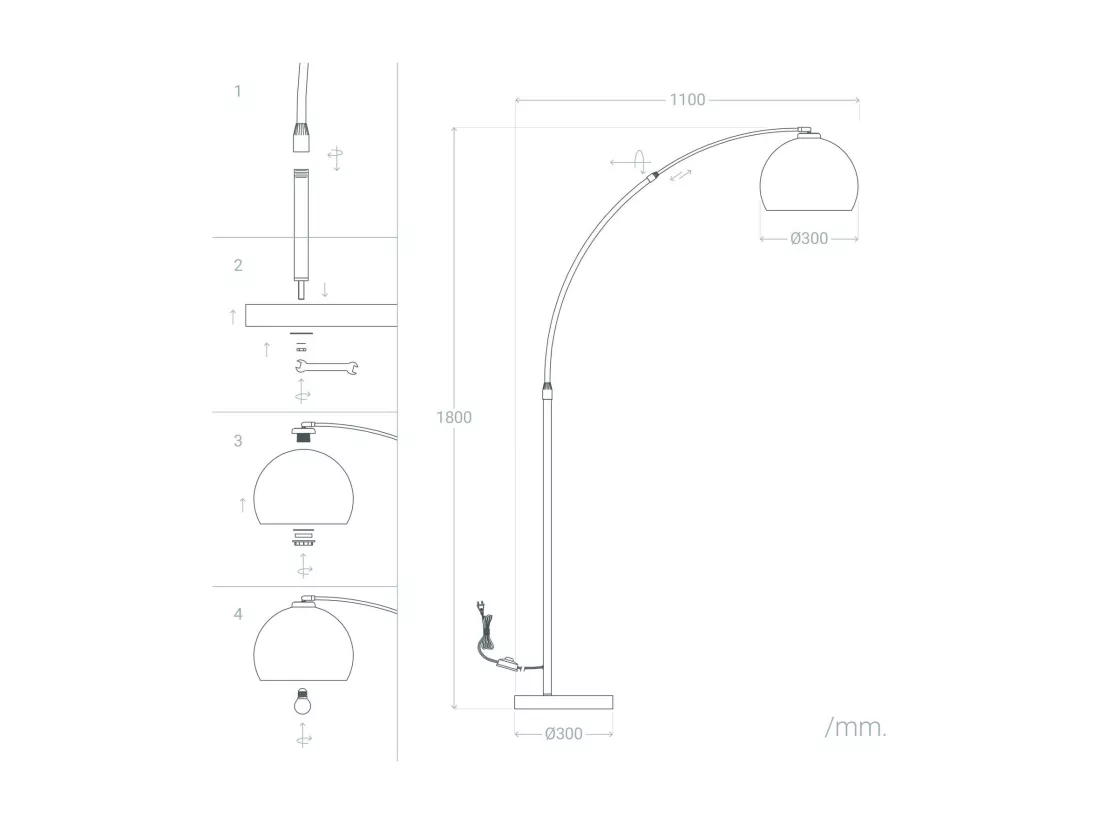 Lampadaire Gebogen Argenté