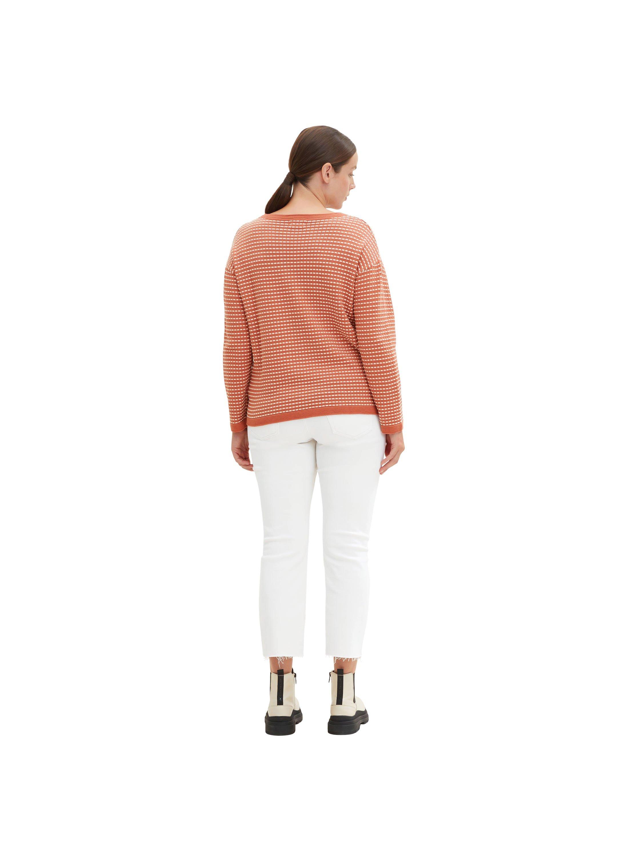 Pullover in Kontraststruktur mit Rippbündchen