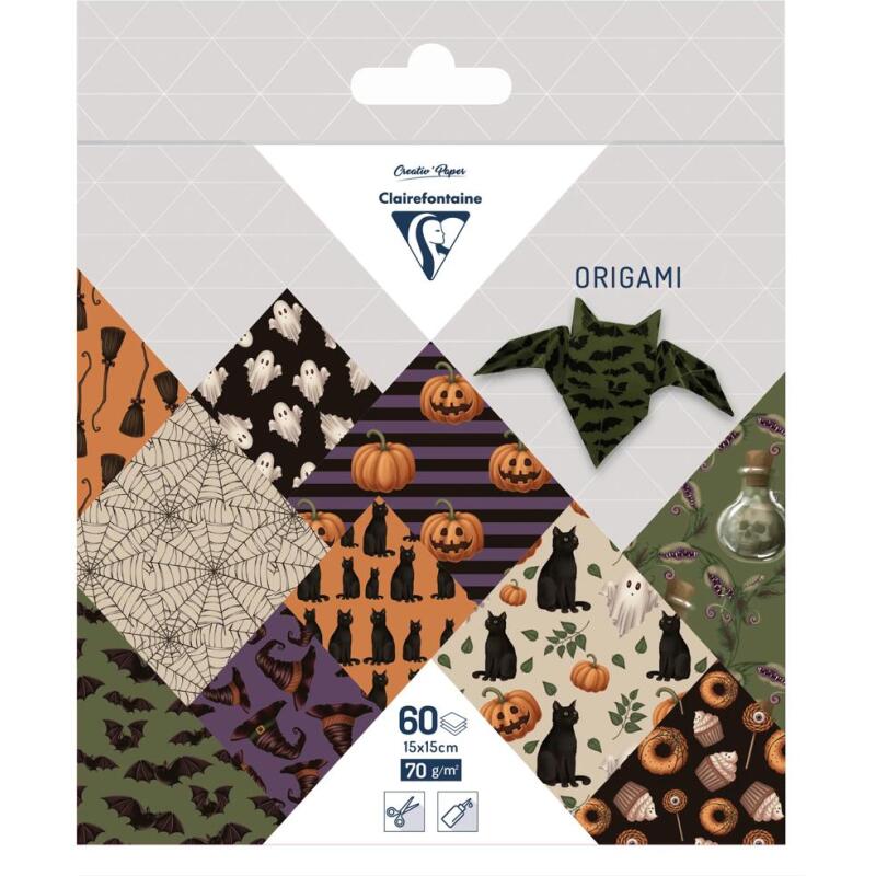 ORIGAMI, Pochette de 60 feuilles 70g/m2 au format 15x15cm - Halloween - Multicolore