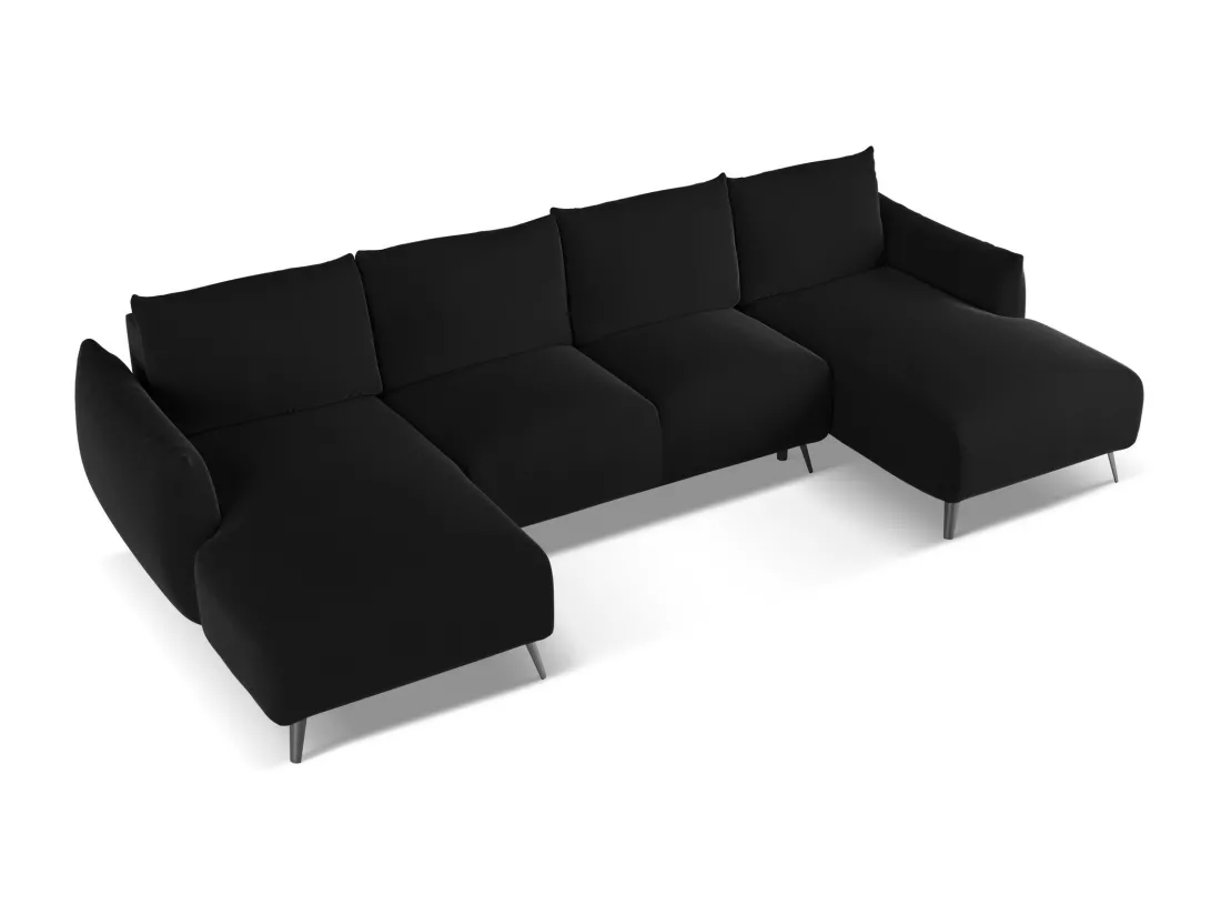 Canapé d'angle panoramique convertible en velours - noir - MALIE