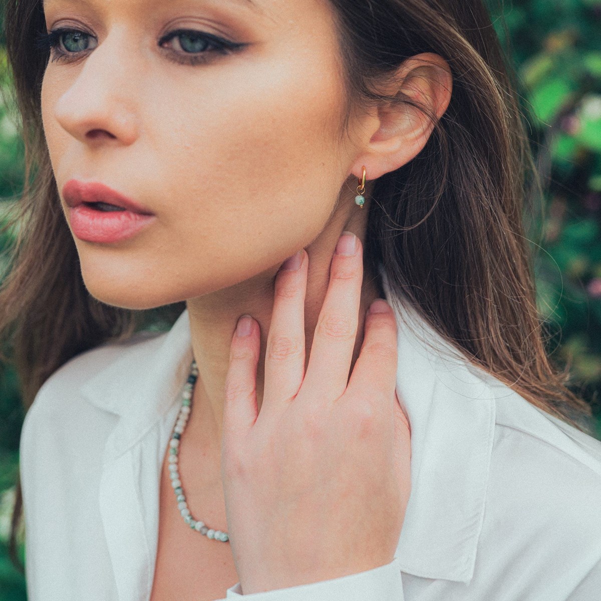 Boucles d'oreilles créoles Serena en pierres Agate Arbre
