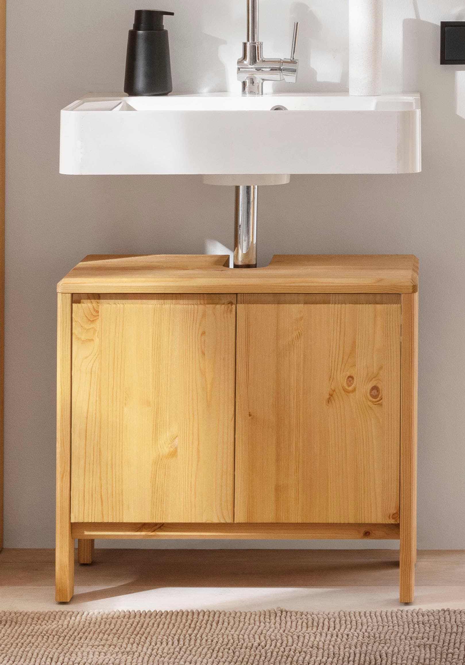 GOODproduct Waschbeckenunterschrank »Jorrick« Breite 60 cm, Kiefer mit Bio Öl/Wachs behandelt, Siphonausschnitt