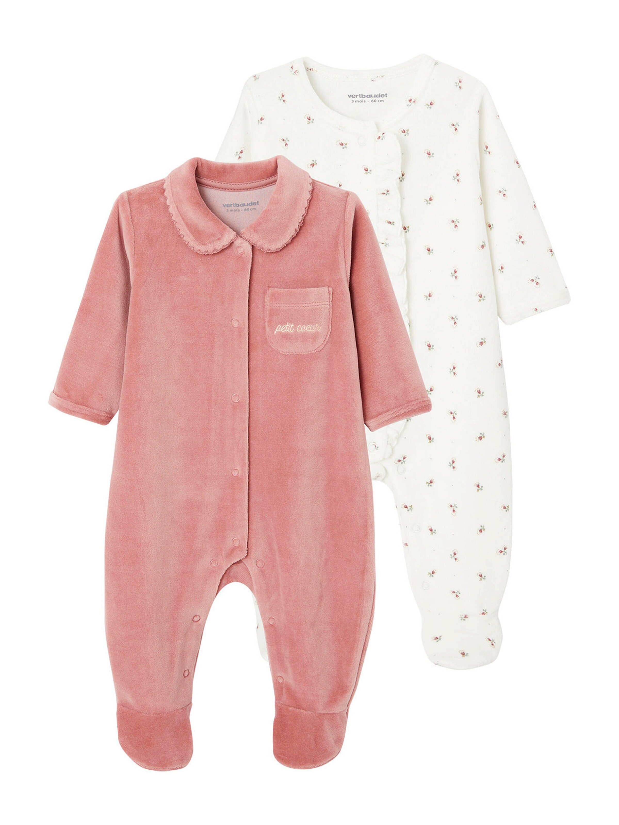 Vertbaudet 2er-Pack Baby Samt-Strampler altrosa