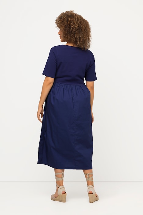 Midikleid, Rippjersey, A-Linie, Rundhals, Halbarm