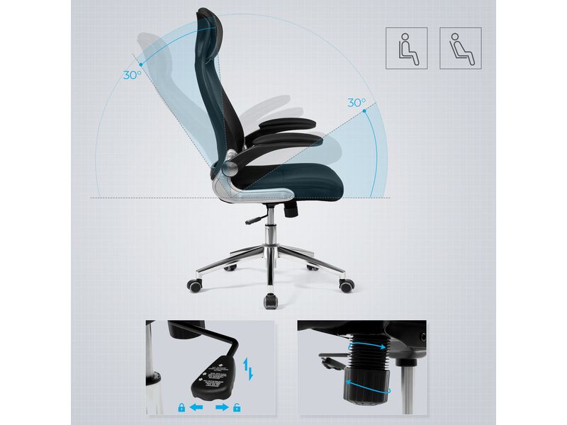 Songmics Bürostuhl mit Netzbezug, Armlehnen und Kopfstütze Ergonomischer Schreibtischstuhl