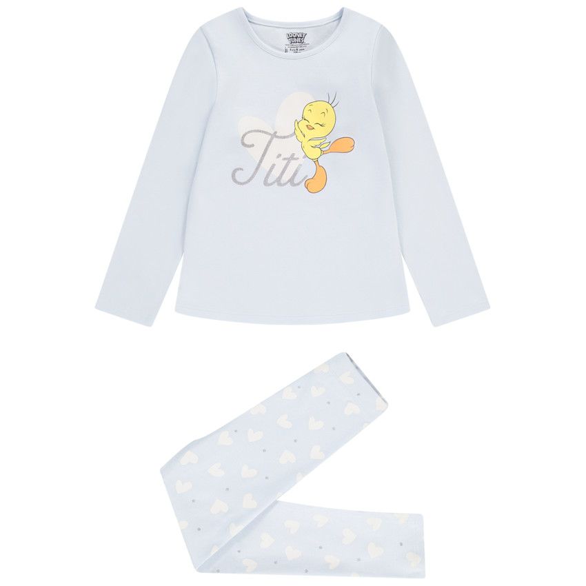Pyjama 2 pièces manches longues print Titi pour fille - Bleu