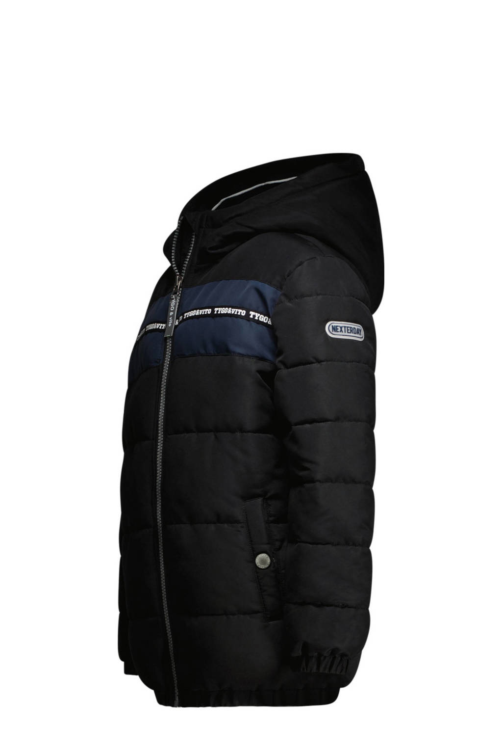 TYGO & vito gewatteerde winterjas Jordi zwart/blauw