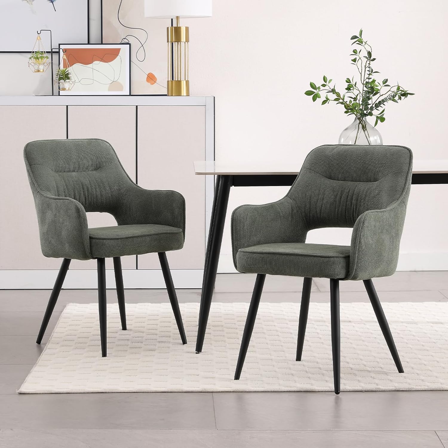 chairus 2er Set Esszimmerstühle Gepolsterte Küchenstühle aus Chenille Essstühle Armlehnstuhl für Wohnzimmer Akzentstühle mit Armlehne Schlafzimmer, Grün