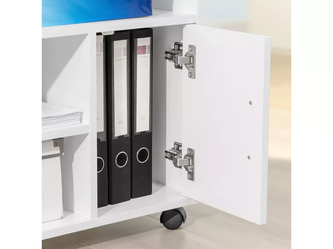Support Imprimante Roulant Bureau Mobile Caisson Avec Tiroir Et Porte Blanc, Fbt106-w