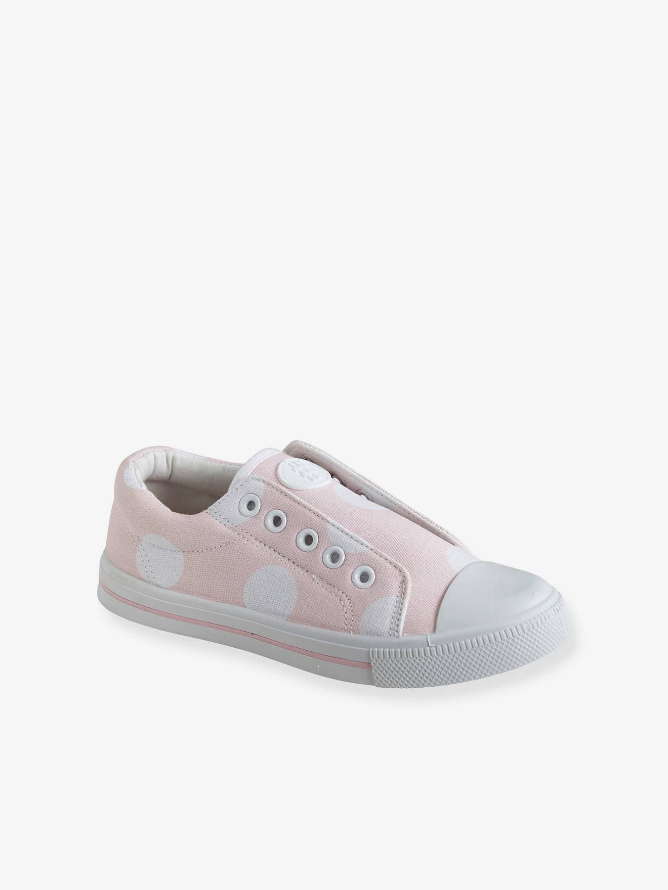 Tênis de lona elástica para meninas, rosa médio liso com estampas.