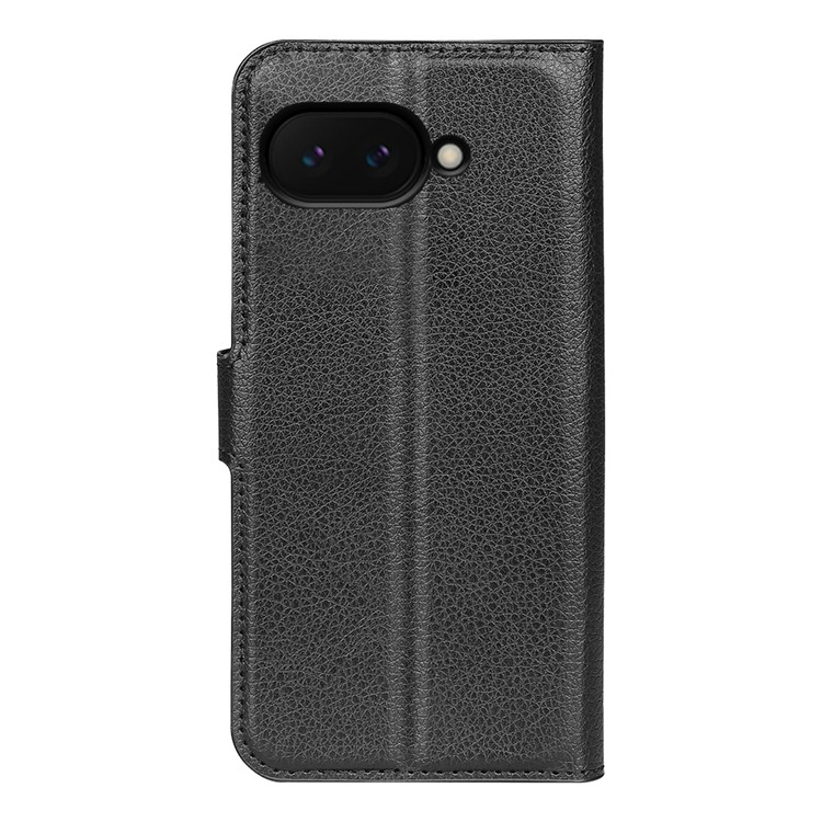 Google Pixel 9a Leder Tasche Flip Cover Litchi Look - Schwarz