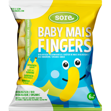 Sore Baby Mais Fingers Bananen Smaak 6m+ 35 g